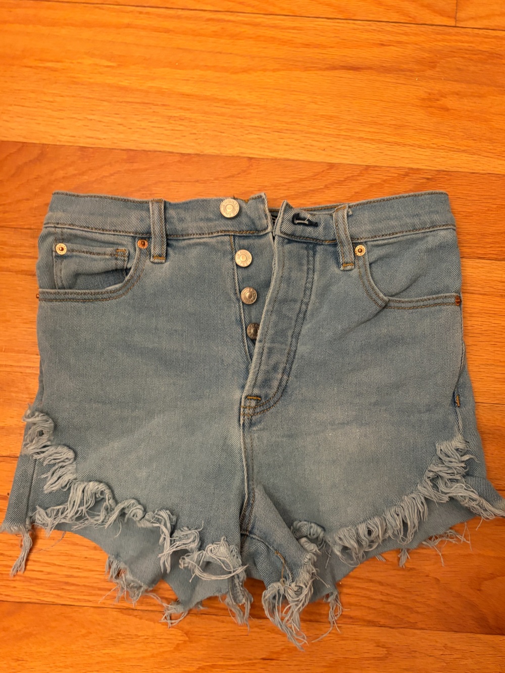Light Wash Distressed High-Waist Denim Shorts